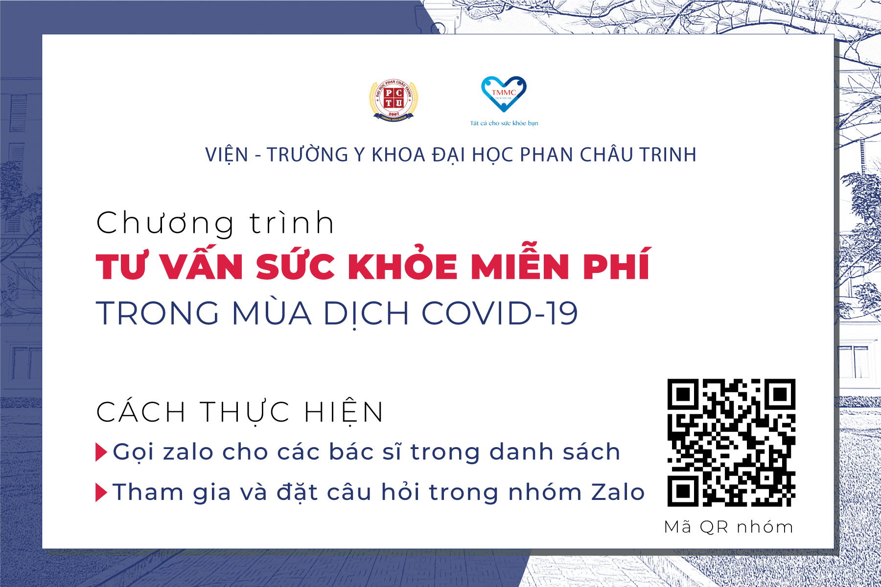 CHƯƠNG TRÌNH TƯ VẤN SỨC KHỎE MIỄN PHÍ TRONG MÙA DỊCH COVID-19 DO VIỆN- TRƯỜNG Y KHOA ĐẠI HỌC PHAN CHÂU TRINH TỔ CHỨC